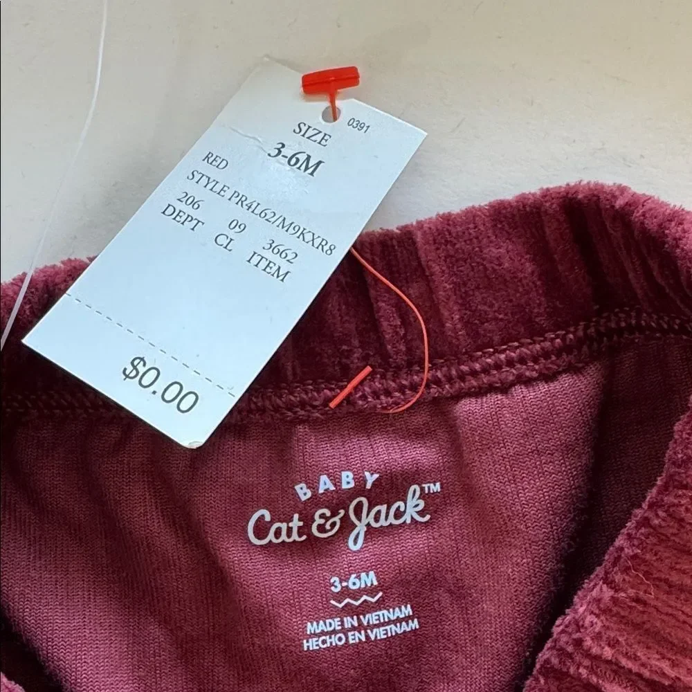 Cat & Jack Kids Burgundy Ribbed Velvet Pajama Set Size 3-6 Months